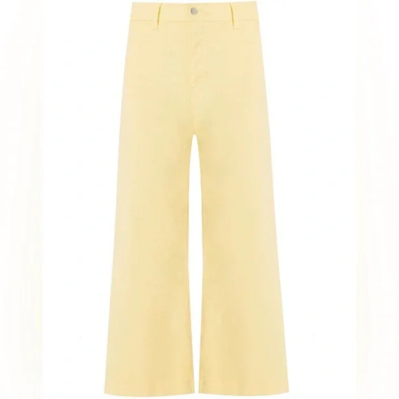 Veronica Beard Cynthia Gaucho CROP WIDE LEG JEANS Denim 12.5” Yellow sz 24 - Picture 7 of 13